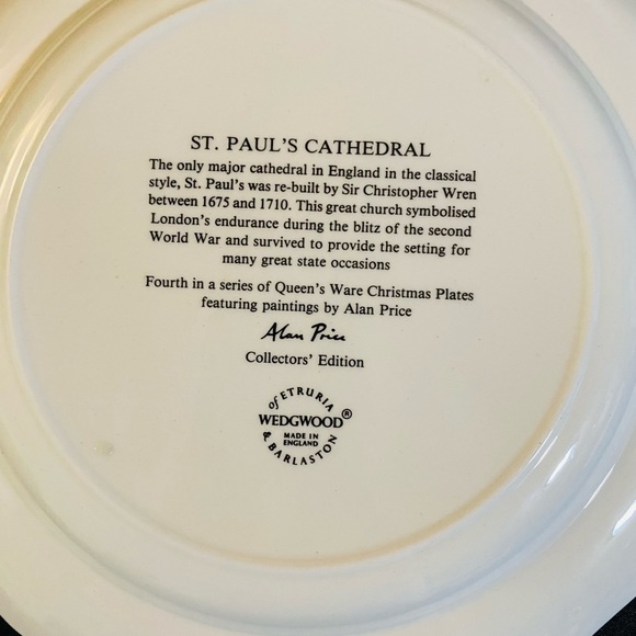 ST. PAUL’s CATHEDRAL, #4 Queen’s Ware Christmas Plate 1983. Wedgewood. C - Picture 3 of 5
